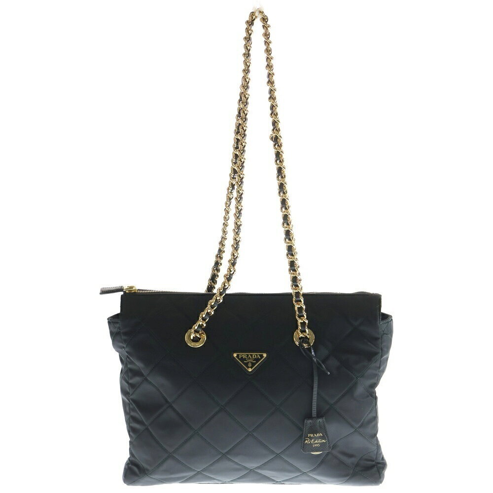 PRADA Quilted Chain Tote Bag Handbag Shoulder Black